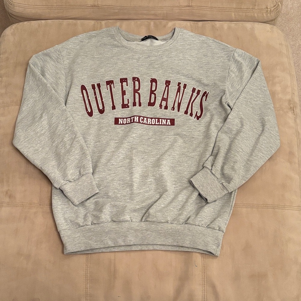 SHEIN Gray Crewneck Sweater with Red Print